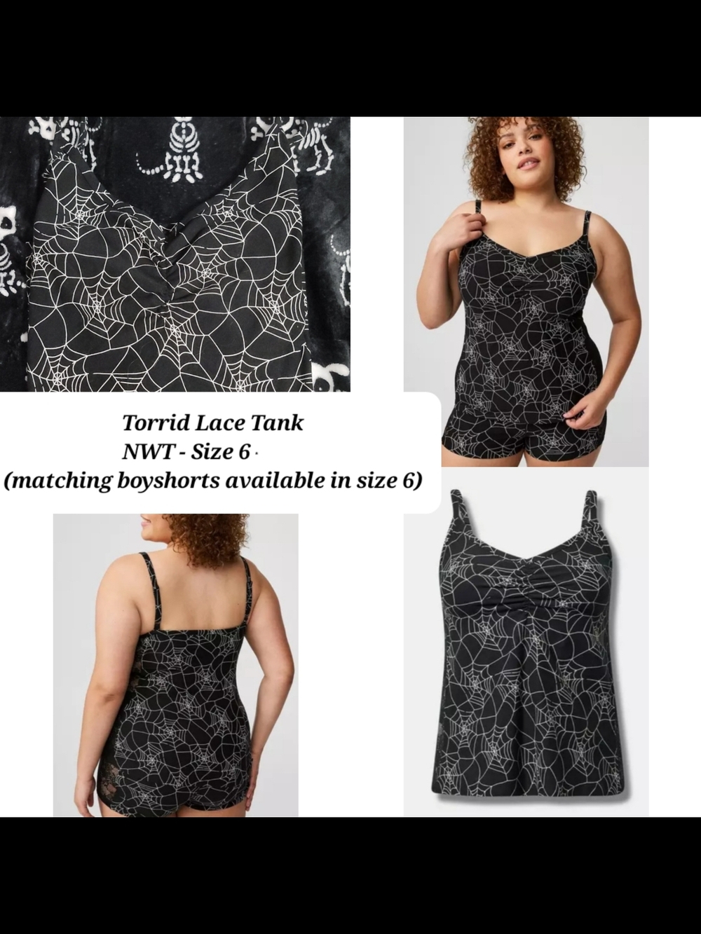 torrid Black Spiderweb Print Lace Trim Tank
